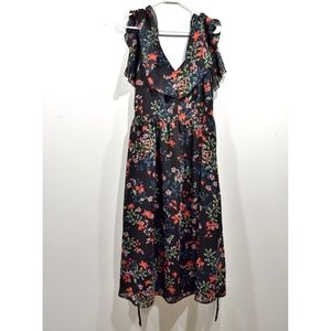 NWT Mango Suit Dress Sleeveless Black Floral Long